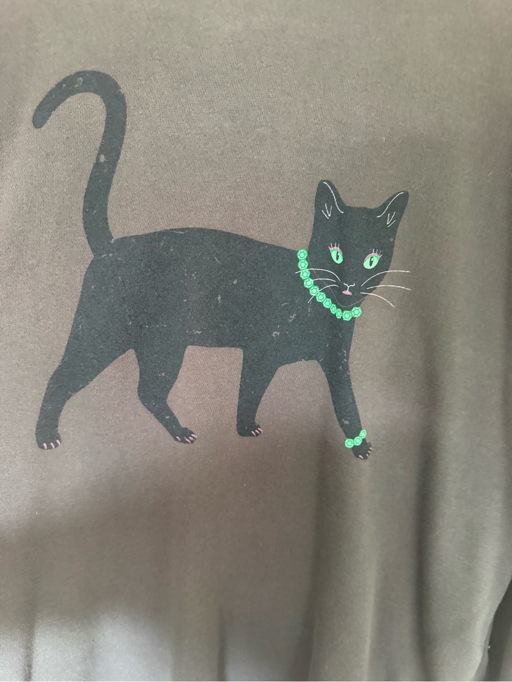 Women's Black Cat Graphic Sweatshirt with Green Accents